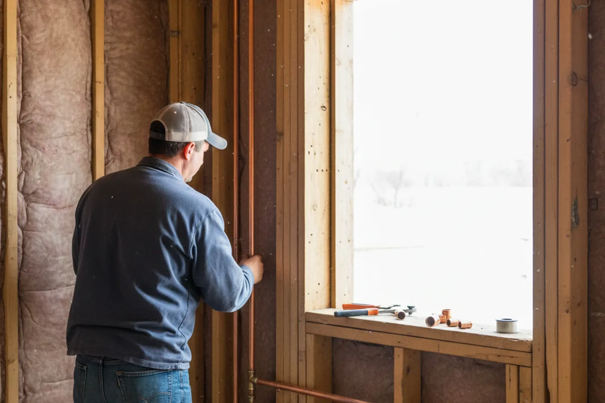 Licensed plumber running new copper supply lines in a Lewis Center home