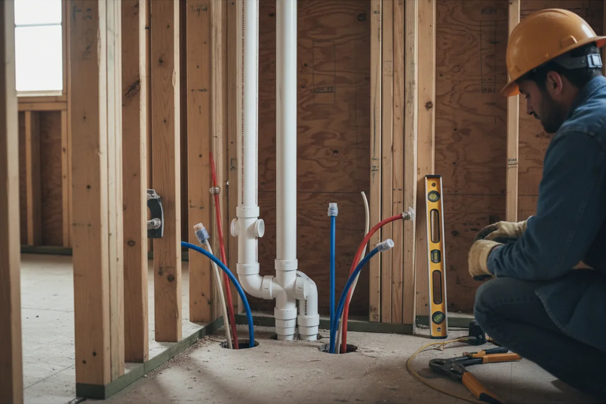 Drain and supply rough-in during Sump Pump Repair in Lewis Center